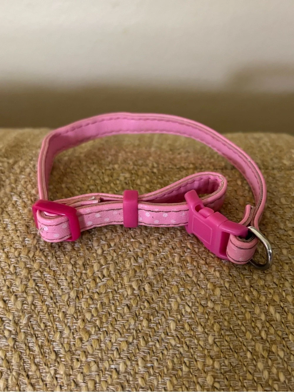 Pink Faux Leather Leash & Collar Set with Light Pink Polka Dots